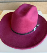 Burgundy Fedora Hat w/Brown Buckle Band & Adjustable Fit