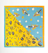 Teal & Gold Leaf Print Square Silk Scarf
