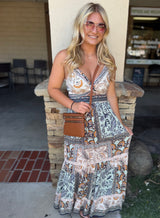 Madeira Mint & Natural Print V-Neck Tank Maxi Dress by Angie