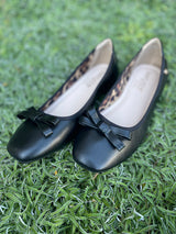 Kayleen Black Bow Flats w/Leopard Inner Design Shoes