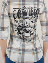 Cowboy Graphic Ivory & Sage Plaid Soft Flannel Top