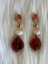 Brown, Cream & Gold Stone Dangle Earrings