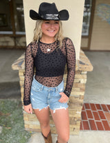Black Sheer Star Print Long Sleeve Mesh Top