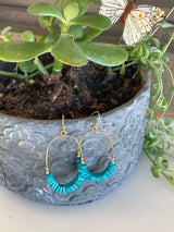 Turquoise Square Wood Beads & Gold Oval Fishhook Earrings