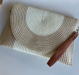 Ivory & Tan Natural Straw Crossbody/Wristlet Purse