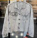 Grey Acid Wash Raw Edge Denim Jacket