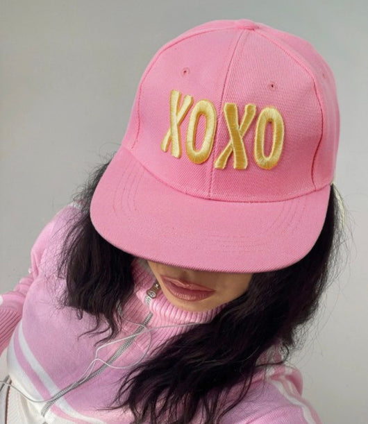Pink Ball Cap w/Gold XOXO Embroidery and Adjustable Snap Closure