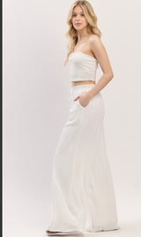Off White Beachy Wide Leg Pants w/Elastic Tie Waist & Pockets