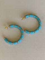 Turquoise & Gold Beaded Open Hoop Earrings