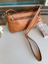 Tan Crossbody Haute Fashion Purse w/Guitar Wristlet & Zipper Pockets