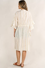 Metallic Ivory & Gold Stripe OS Kimono Kaftan w/Lace Trim & Front Tie by Lovestitch