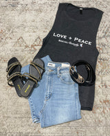 Love + Peace Social Butterfly Black Heather Muscle Tank