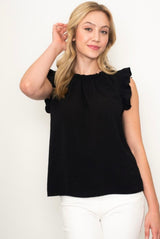 Black Ruffle Cap Sleeve Blouse