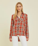 Rust Plaid Soft Flannel W/Front Open Pocket