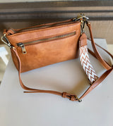 Tan Crossbody Haute Fashion Purse w/Guitar Wristlet & Zipper Pockets