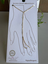 Gold Dipped Chain & Rectangle CZ Stone Hand Chain Bracelet