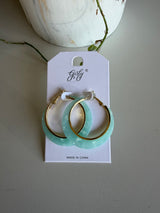 Teal Resin & Gold Hoop Earrings
