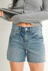 Longer Length Stretch Medium Denim Cut Off Shorts by Just USA