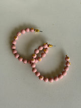 Rose Pink & Gold Glitter Ball Open Hoop Earrings