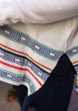 White, Mint & Raspberry Stripe Dolman Sleeve Scoop Neck Sweater Top