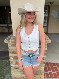 White Denim Vest w/Buttons by Just USA
