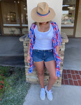 Red, White & Blue Aztec Stars Sheer OS Kimono