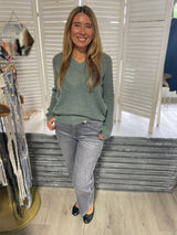 Gray Wash High Rise Slim Wide Crop Stretch Jeans by Vervet