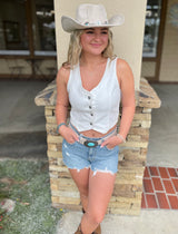 White Denim Vest w/Buttons by Just USA