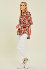 Rust Plaid Soft Flannel W/Front Open Pocket