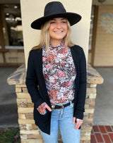 Black Cotton Blend Knit Cardigan w/Pockets