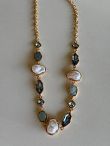 Bella Blue & Pearl Stones and Gold Chain Necklace