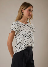 White & Black Abstract Flutter Sleeve Blouse
