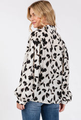 Ivory & Black Leaf Print Button Down Blouse