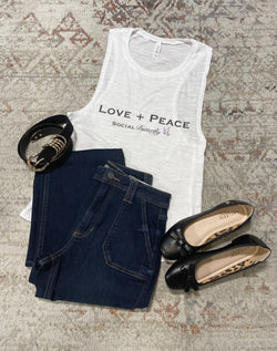 Love + Peace Social Butterfly White Heather Muscle Tank