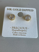 Precious 14K Gold Dipped CZ Round Stud Earrings