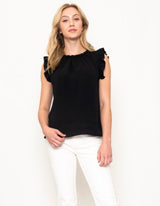 Black Ruffle Cap Sleeve Blouse