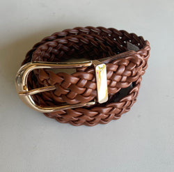 Brown Braided Weave Belt w/Gold Buckle