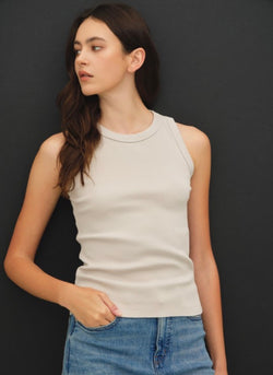 Stone Round Neck Ribbed Tank Top