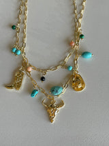 Stagecoach Gold & Turquoise Charm Layered Necklace