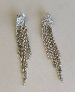 Bling Silver & Rhinestone Fringe Earrings