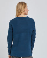 Teal Boyfriend Fit Sweater w/Waffle Texture and Ribbed Cuff