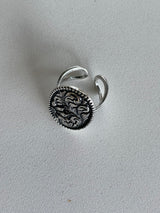 Antique Silver Oval Sunflower Design Cuff Ring