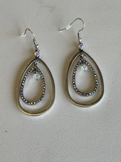 Aurora Borealis & Silver Dangle Teardrop Earrings