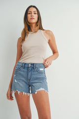 Slightly Distressed Stretch Medium Denim Shorts by Just USA