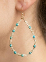 Natural Rope & Turquoise Bead Teardrop Earrings