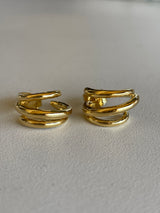 Triple Loop Gold Post Small Hoop Earrings