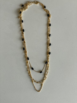 Black Bead & Gold Chain Link Layered Necklace