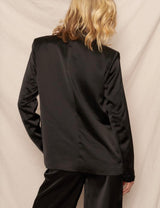 Jetsetter Black Satin Blazer & Wide Leg Pant Suit w/Pockets and Buttons