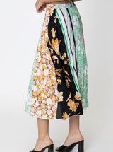 Bali Multi Color and Print Pleated Midi Skirt w/Elastic & Side Zipper
