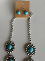 Western Silver, Crackled Cream & Turquoise Stone Concha Necklace and EarringSet